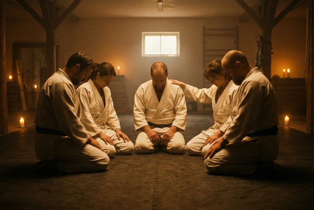 Adults practicing Jiu-Jitsu as a form of wellness and stress relief